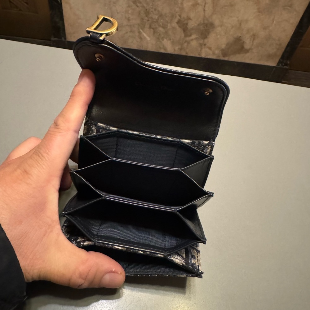 Christian Dior Paris oblique saddle zipped compact card holder navy blue wallet - Picture 9 of 12